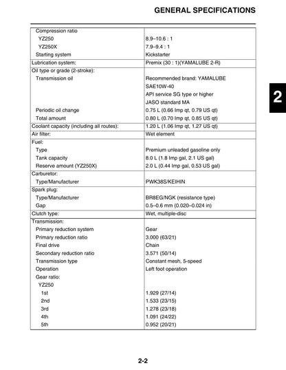 Yamaha YZ250 Motorcycle Service Manual | 2017-2021 - sample page 6