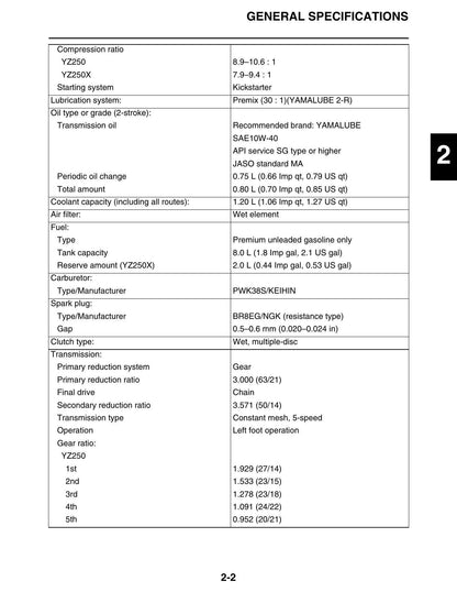 Yamaha YZ250 YZ250X Motorcycle Service Manual | 2018-2022 - sample page 8