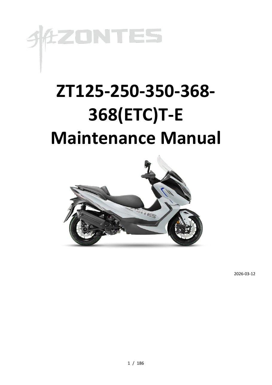 Zontes E125 E250 E350 E368 scooter service manual cover