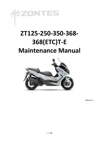 Zontes E125 E250 E350 E368 scooter service manual cover