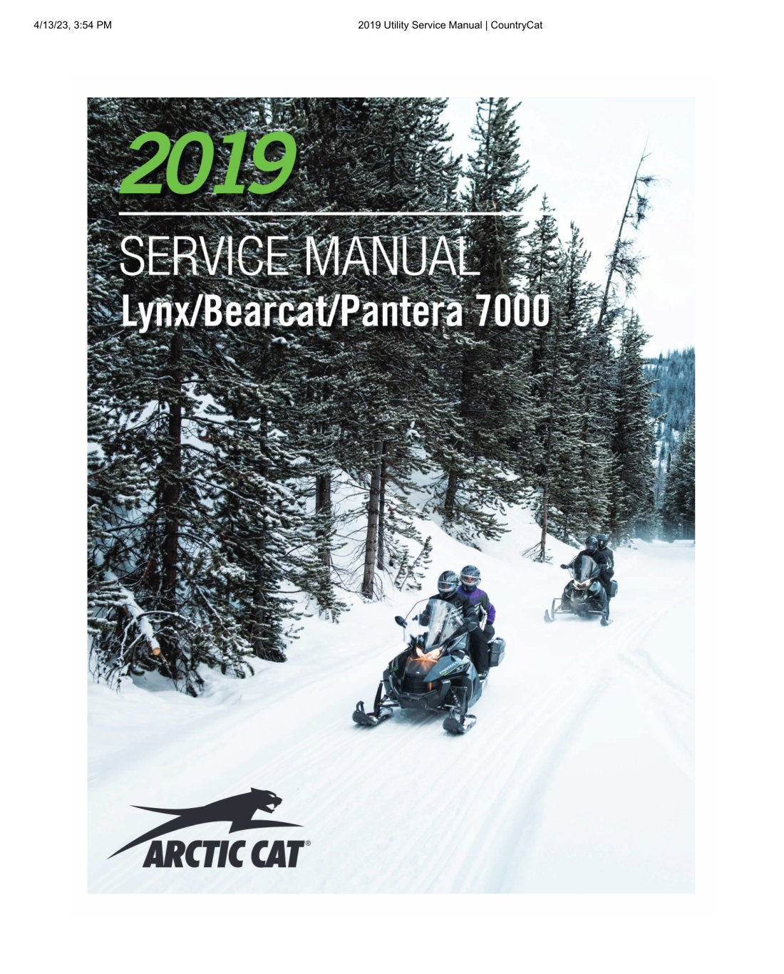 Arctic Cat Utility Snowmobile 2019 service manual - page 1