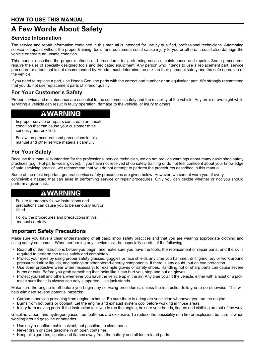 Honda Foreman 500 TRX500FM FE FPM FPE ATV Service Manual 2012 - page 1