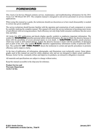 Arctic Cat 700 Diesel SD ATV Service Manual 2011 - page 1