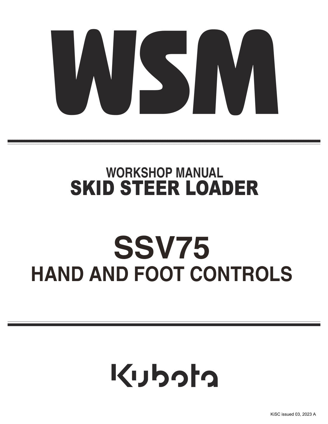 Kubota SSV75 skid steer workshop manual cover