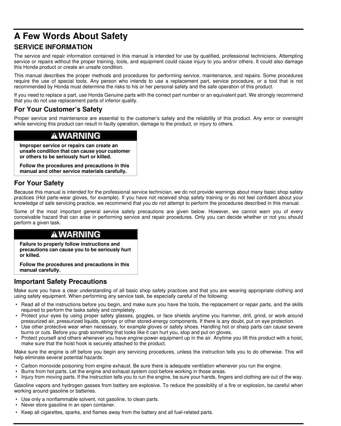Honda HRR216 PKA service manual - page 1
