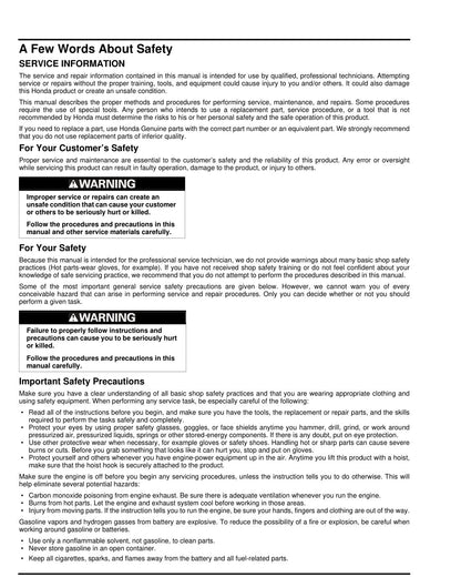 Honda HRR216 PKA service manual - page 1