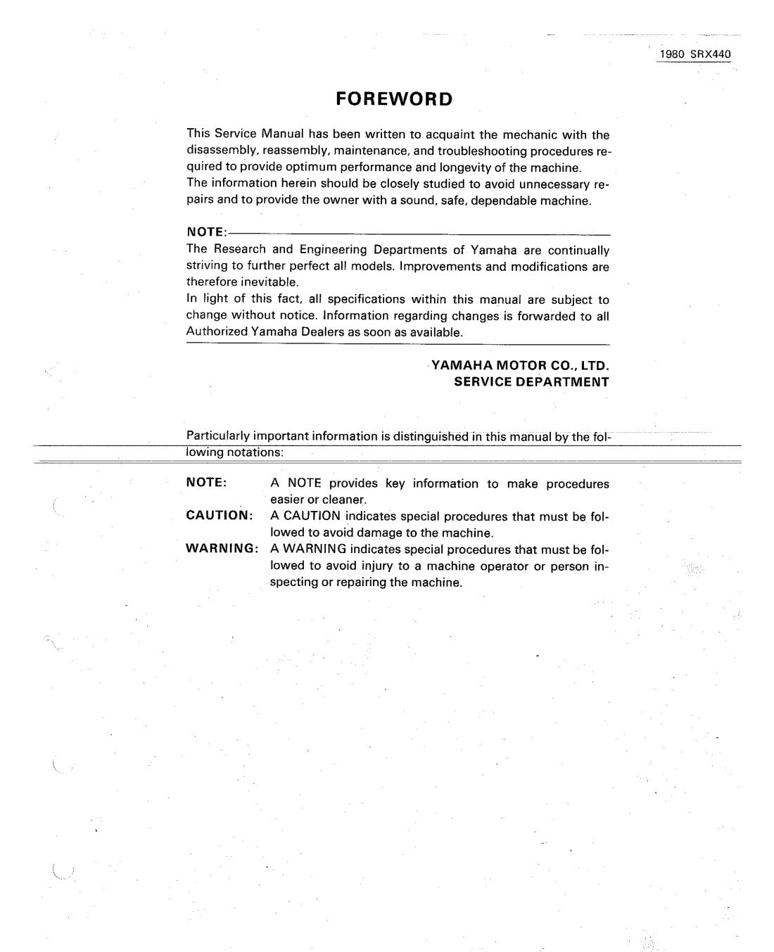 Yamaha SRX440 1980 service manual - page 1