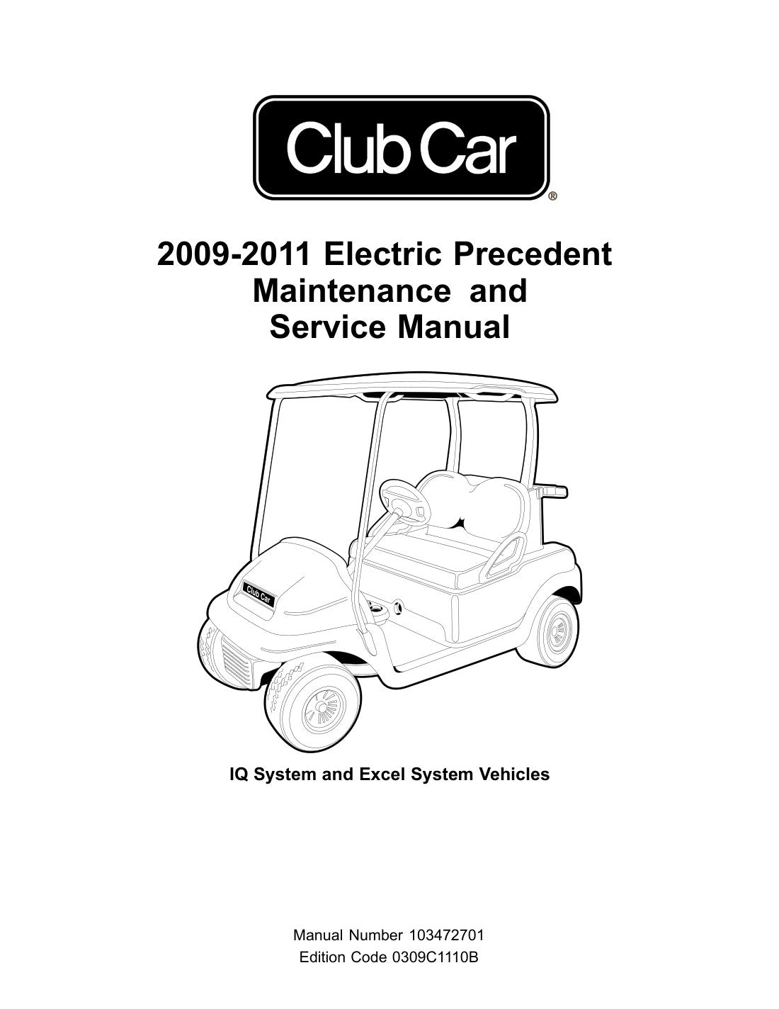Club Car Precedent Electric Golf Cart Service Manual 2009-2011 - page 1
