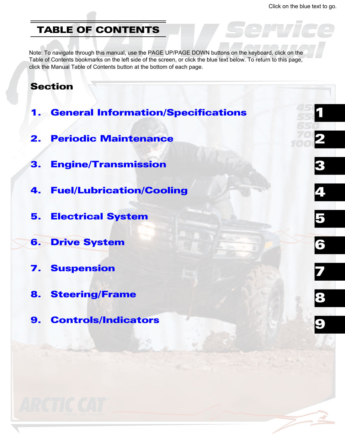Arctic Cat 450 550 650 700 1000 ATV Service Manual 2011 - page 2