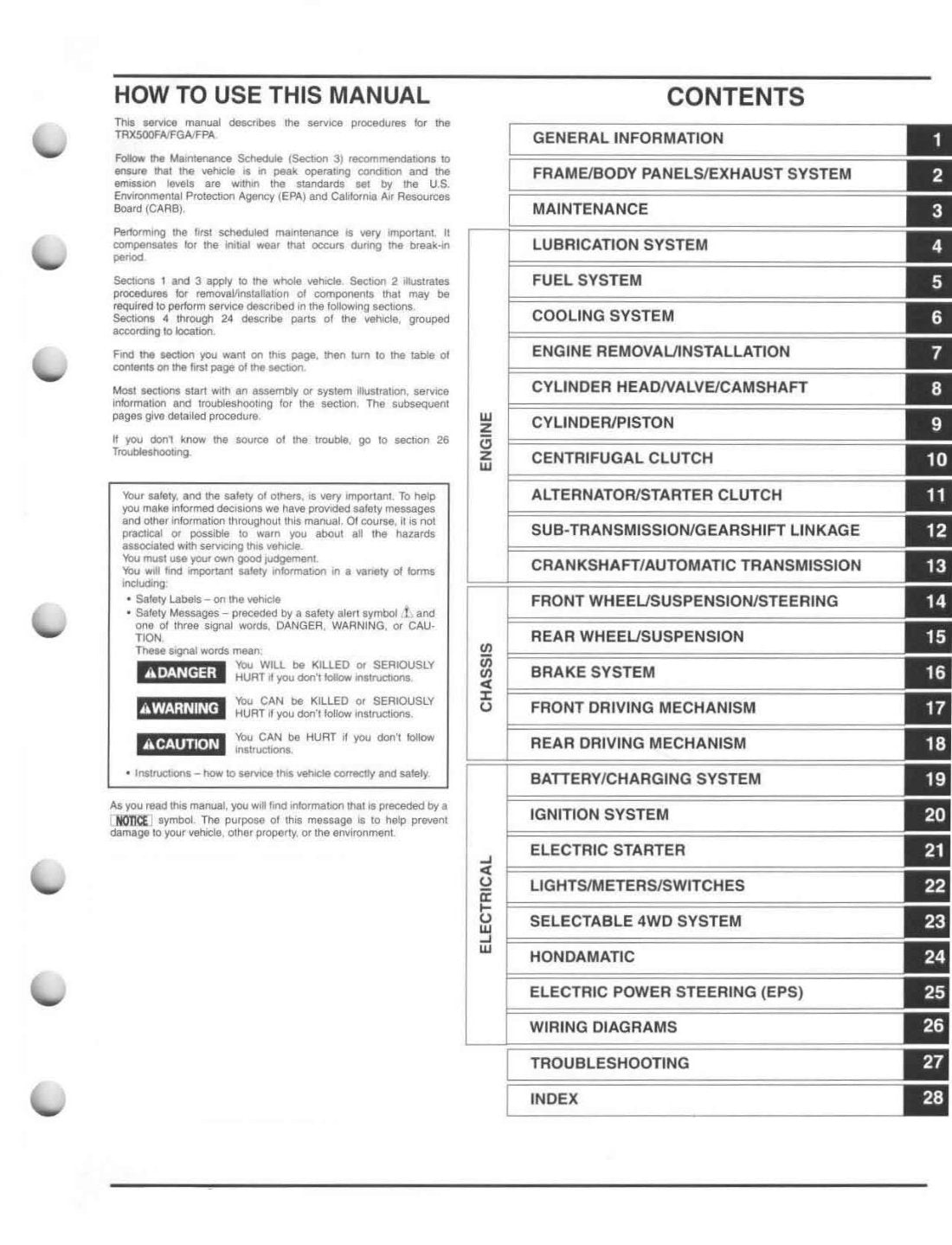 Honda Rubicon 500 2005-2012 service manual - page 3