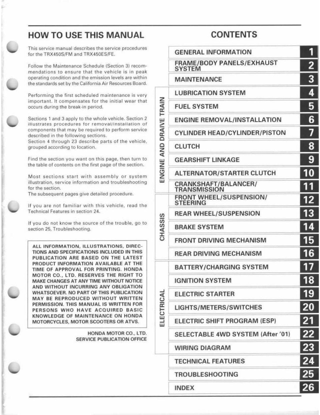 Honda Foreman 450 1998-2004 service manual - page 3