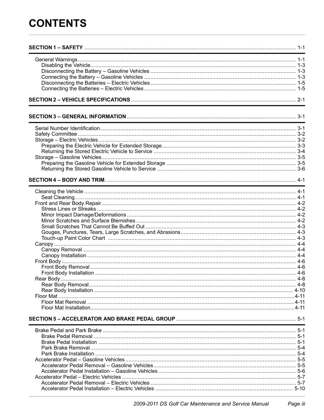 Club Car DS Gas Electric Golf Cart Service Manual 2009-2011 - page 5