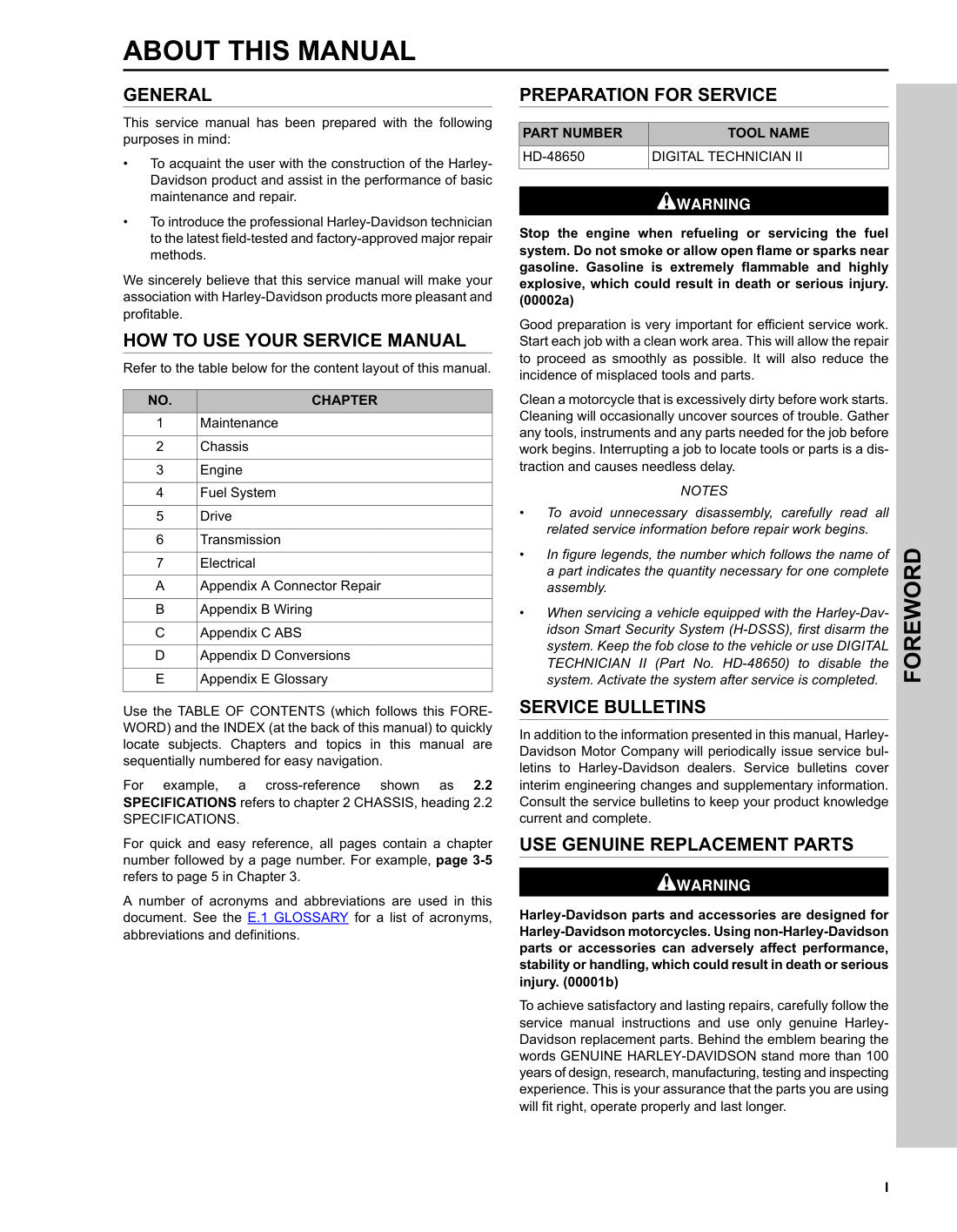 2013 Harley-Davidson Softail Service & Electrical Diagnostic Manual - page 7