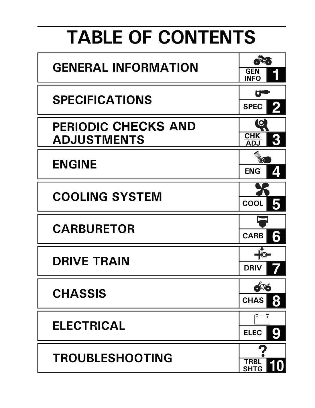 Yamaha Grizzly 300 2012 service manual - page 7