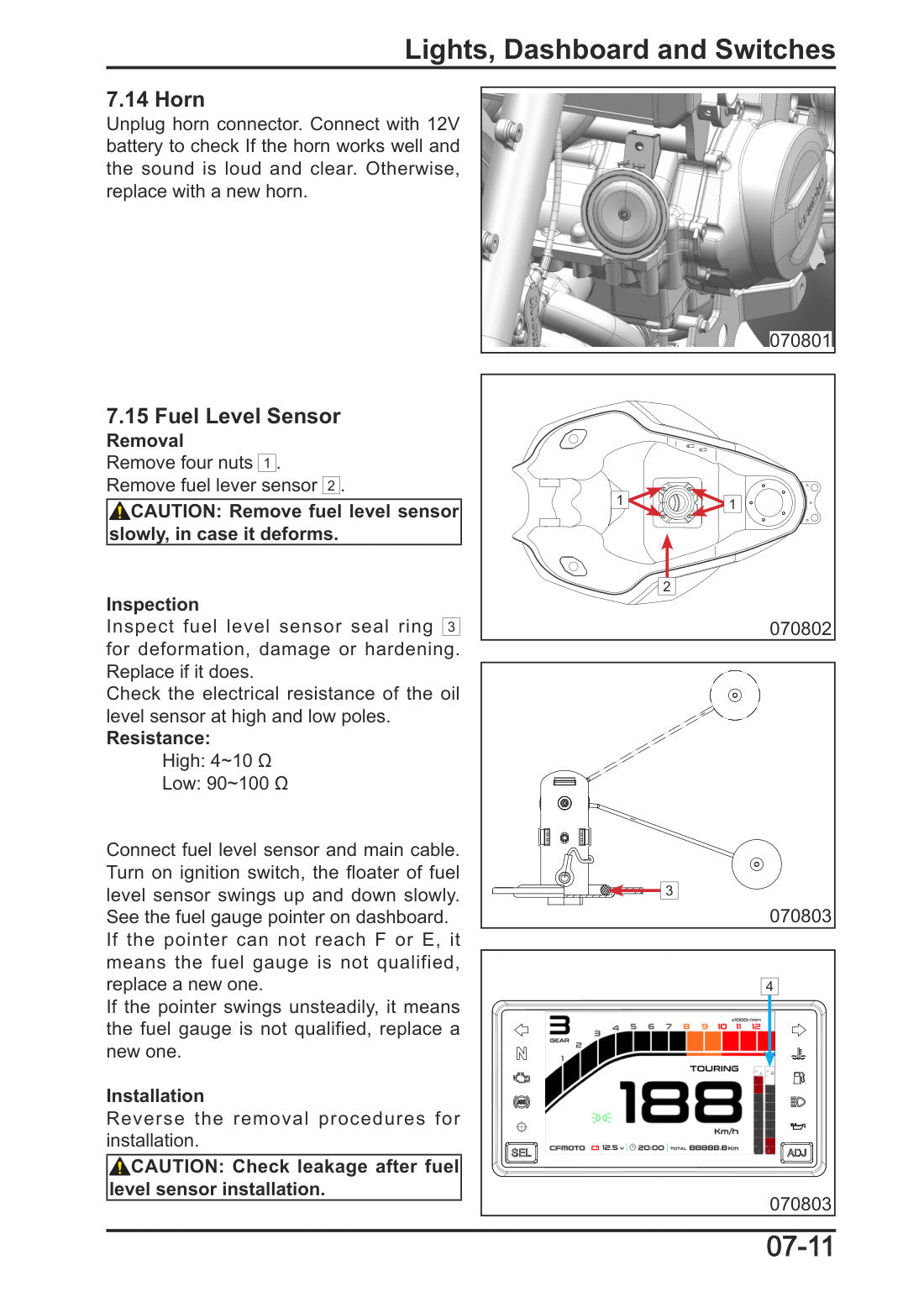 400NK 650NK horn and fuel level sensor service