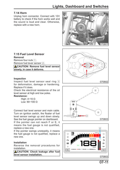 400NK 650NK horn and fuel level sensor service
