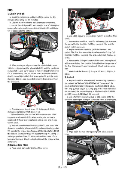 Zontes E125 oil change procedure