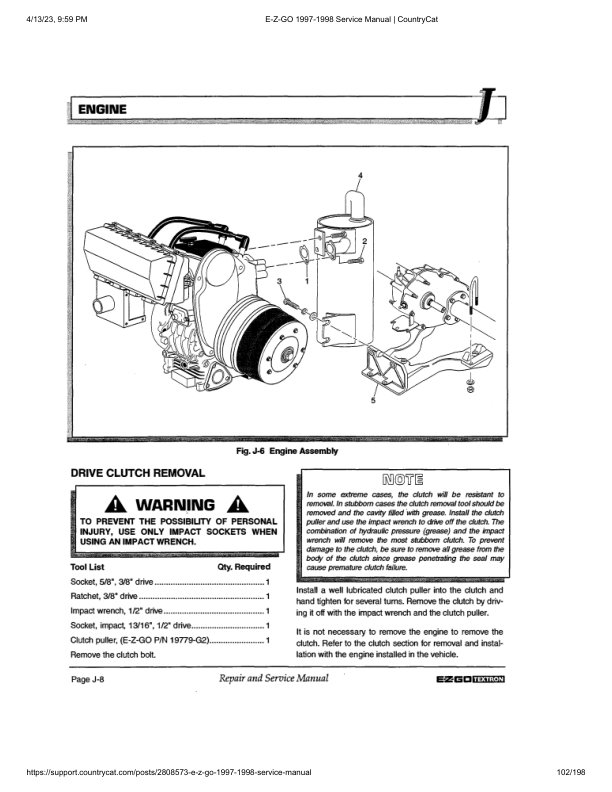 Manuale di servizio golf cart a gas EZGO TXT Fleet Freedom Caddy | 1997-1998