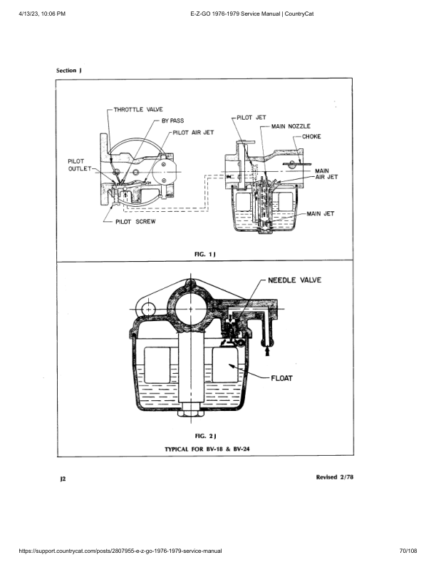 EZGO GX-444 Gas Golf Car Service Manual PDF | 1976-1979