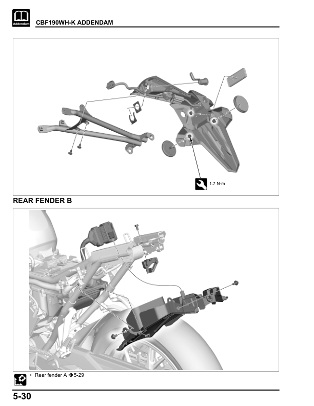 Manual de servicio de motocicleta Honda CB190R CBF 190 WH | 2016–2019