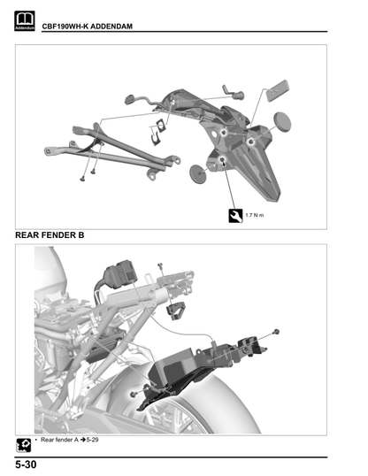 Manual de servicio de motocicleta Honda CB190R CBF 190 WH | 2016–2019