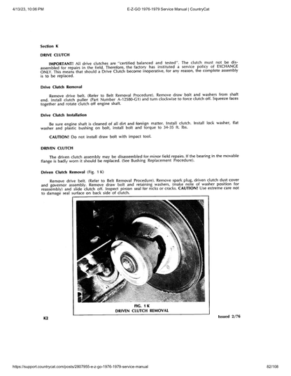 EZGO GX-444 Gas Golf Car Service Manual PDF | 1976-1979