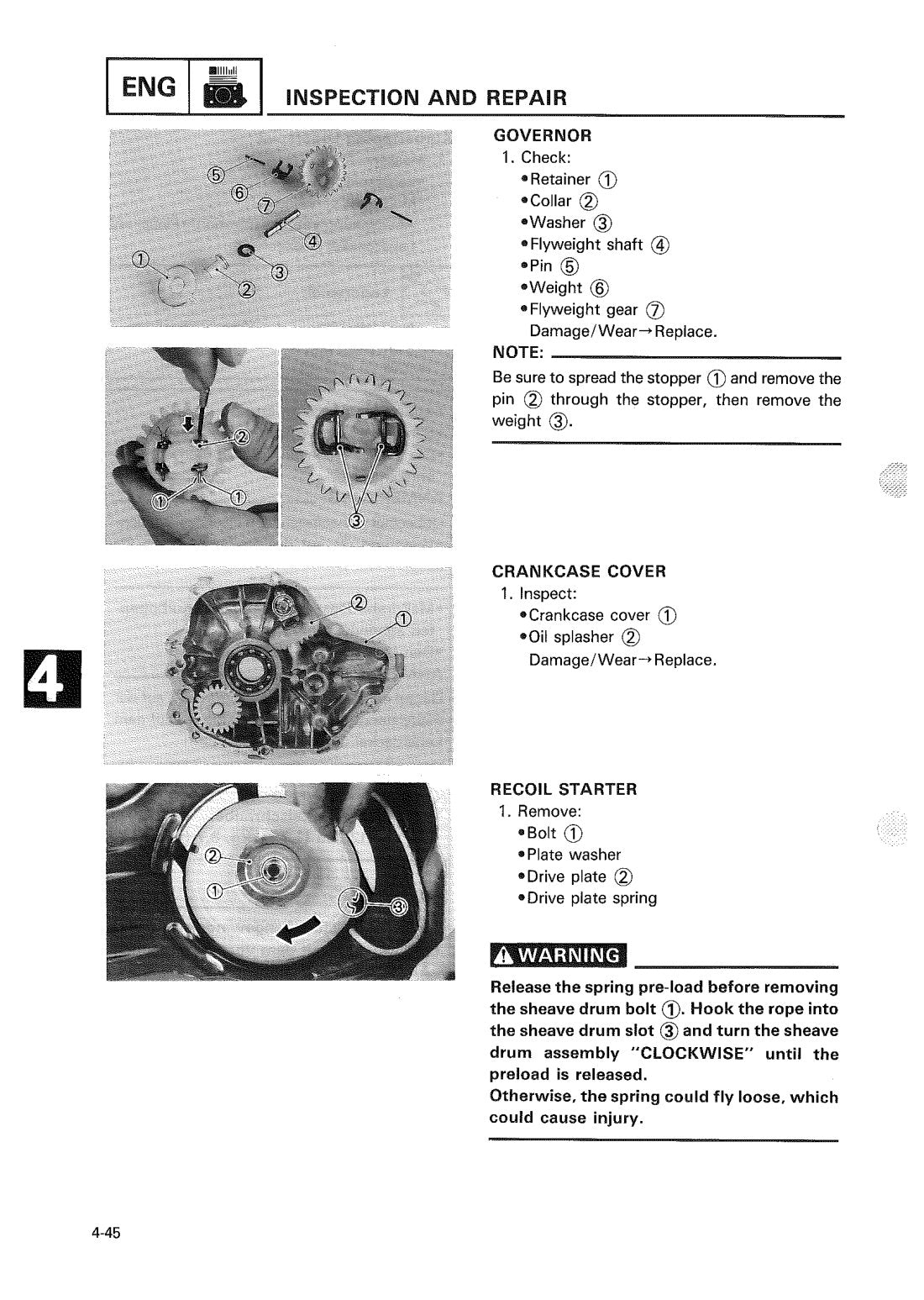 Yamaha YS524 Snow Thrower 1989 service manual - page 168