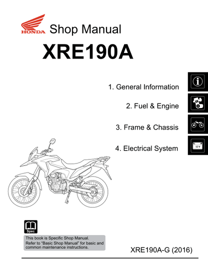 Manual de servicio de motocicleta Honda XRE190 Baby ADV XREzinha | 2016–2019