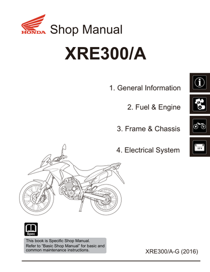 Manual de servicio de motocicleta Honda Sahara 300 XRE300A La XRE | 2016–2019
