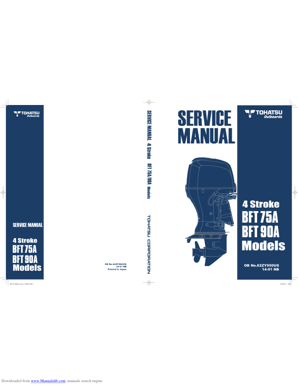 Tohatsu BFT75A BFT90A Outboard Service Manual PDF | 2013-2020