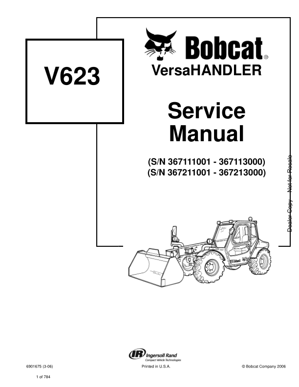Manual de servicio de manipulador telescópico Bobcat V623