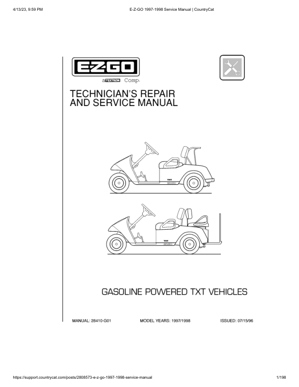 Manuale di servizio golf cart a gas EZGO TXT Fleet Freedom Caddy | 1997-1998