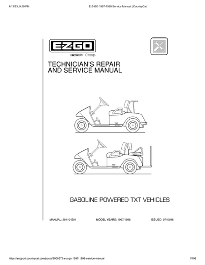 Manuale di servizio golf cart a gas EZGO TXT Fleet Freedom Caddy | 1997-1998