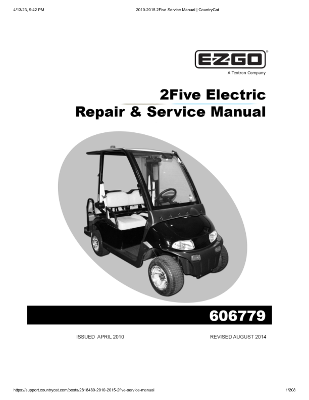 EZGO 2Five Golf Car Service Manual PDF | 2010-2015
