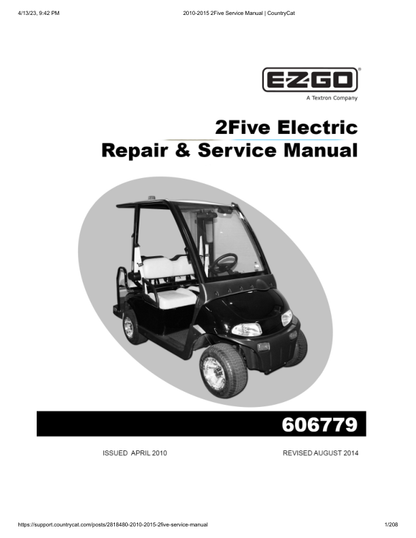 EZGO 2Five Golf Car Service Manual PDF | 2010-2015