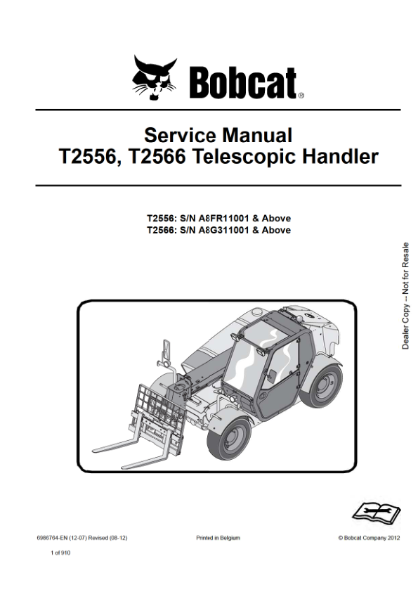 Bobcat T2556 2566 Telescopic Handler Service Manual PDF