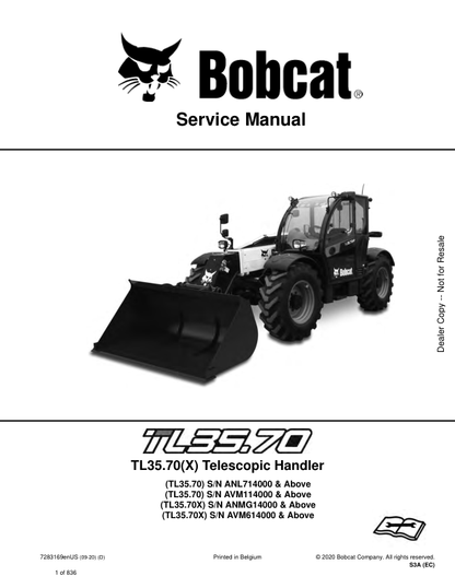 Bobcat TL35 70 Compact Track Loader Service Manual PDF | 2009-2025