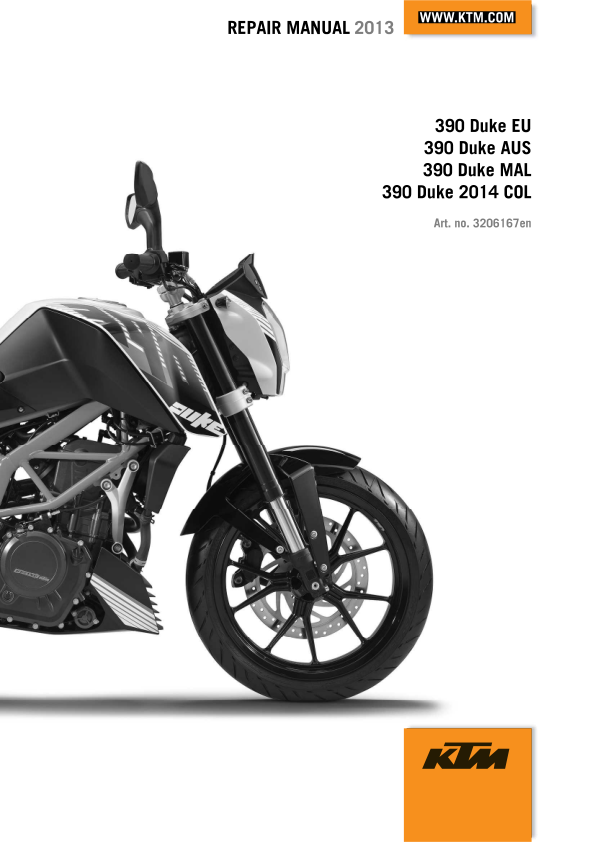 KTM 390 Duke Motorcycle Service Manual PDF | 2013-2017