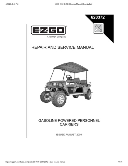 EZGO ST Shuttle 4/6 Golf Car Service Manual PDF | 2009-2013