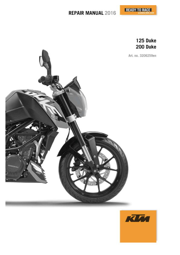 Manual de servicio de la motocicleta KTM 125 200 Duke | 2016-2020