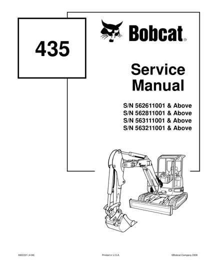 Manuale di servizio mini escavatore Bobcat 435