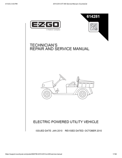EZGO ST 400 Golf Car Service Manual PDF | 2010-2015