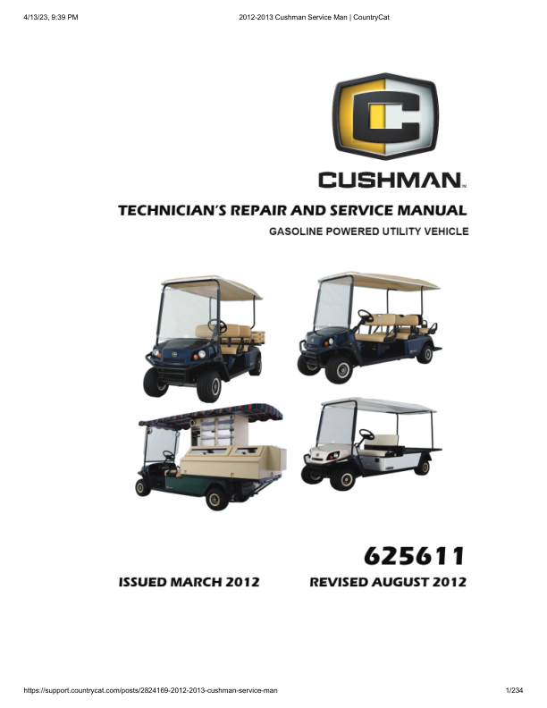 Cushman Shuttle Refresher 2000 Golf Cart Service Manual PDF | 2012-2013