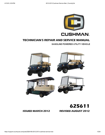 Cushman Shuttle Refresher 2000 Golf Cart Service Manual PDF | 2012-2013