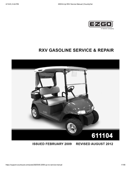 EZGO RXV Golf Car Rxv Freedom Rxv Shuttle 2+2 Service Manual PDF | 2009-2013