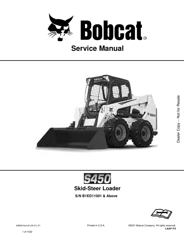 Bobcat S450 Skid Steer Loader Service Manual PDF