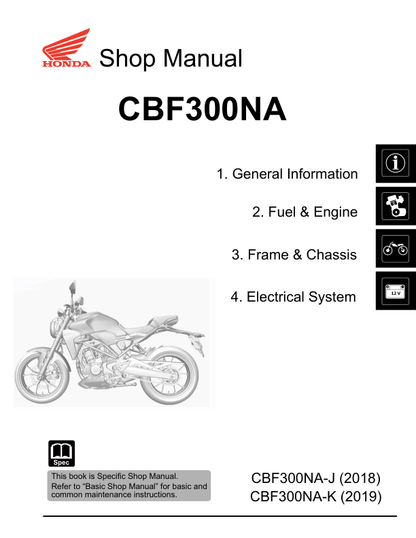 Manual de servicio de motocicleta Honda CB300R CBF 300 NA | 2018–2024