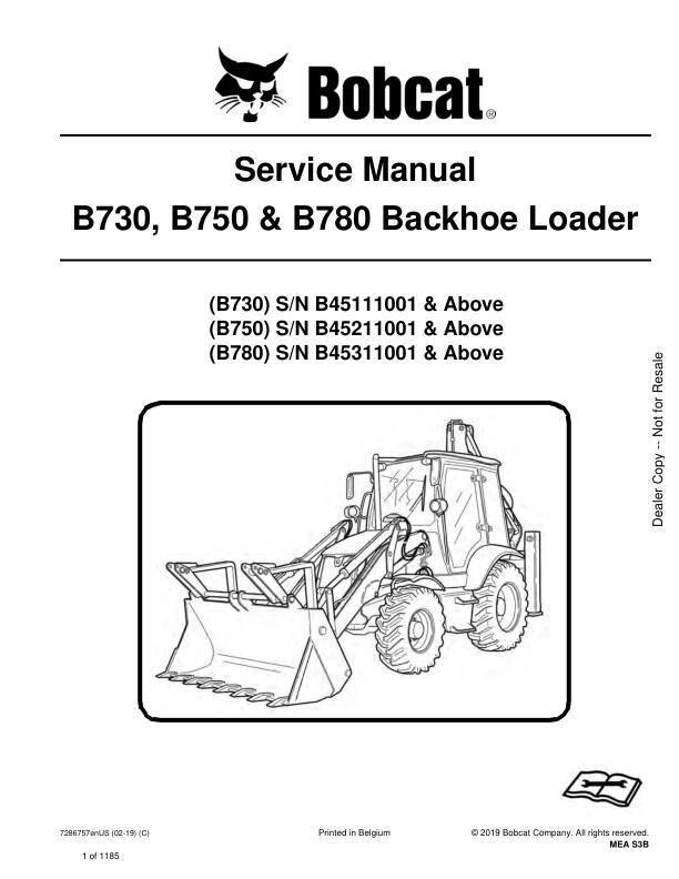 Manual de servicio de retroexcavadora Bobcat B730 B750 B780