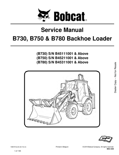Manual de servicio de retroexcavadora Bobcat B730 B750 B780