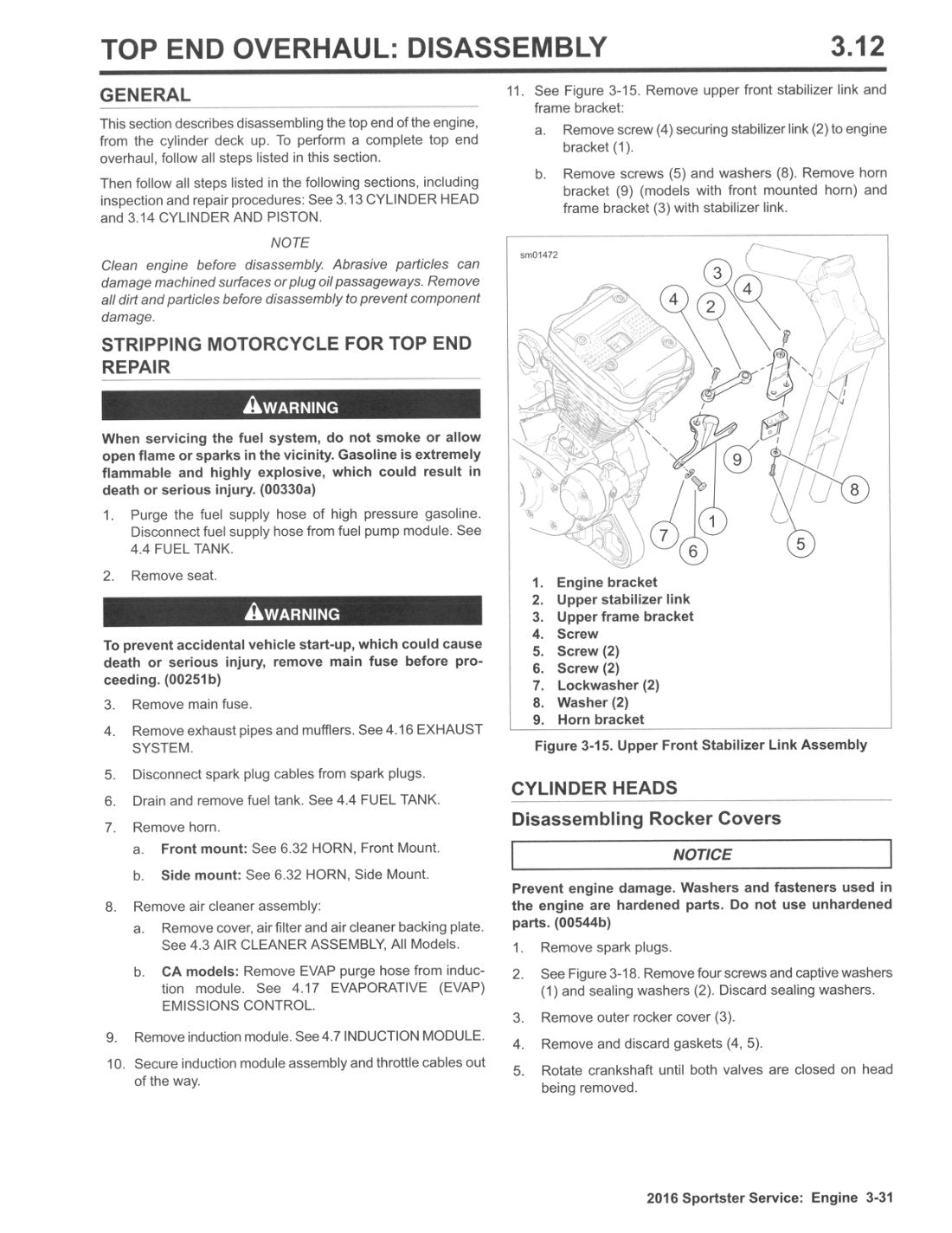 2016 Harley-Davidson Sportster Motorcycle Service Manual - page 273